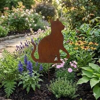 Beetstecker Katze – sitzend mit erhobener Pfote, Rostoptik